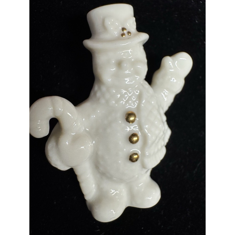 Vintage Porcelain Snowman Brooch Gold Tone Buttons Winter Holiday Lenox